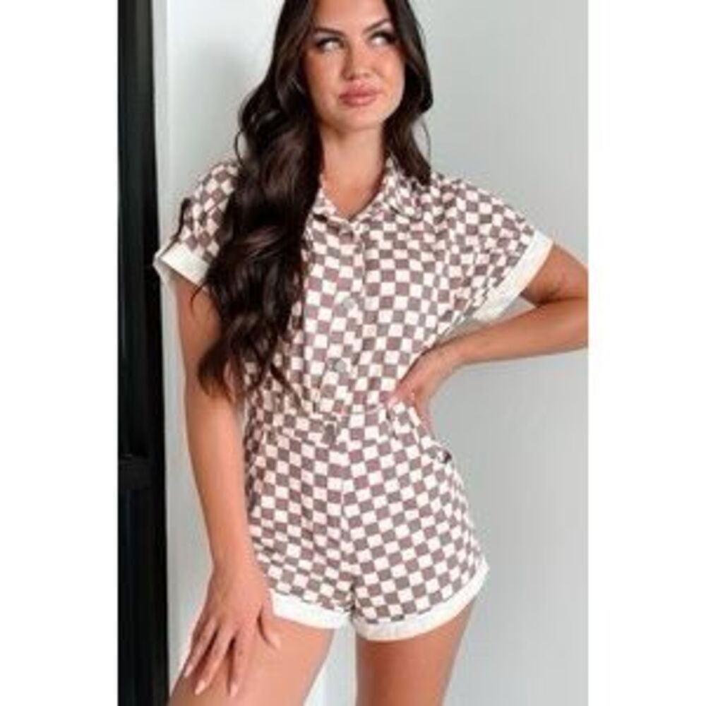 Day+Moon Checkered Print Button Down Rolled Cuff … - image 2